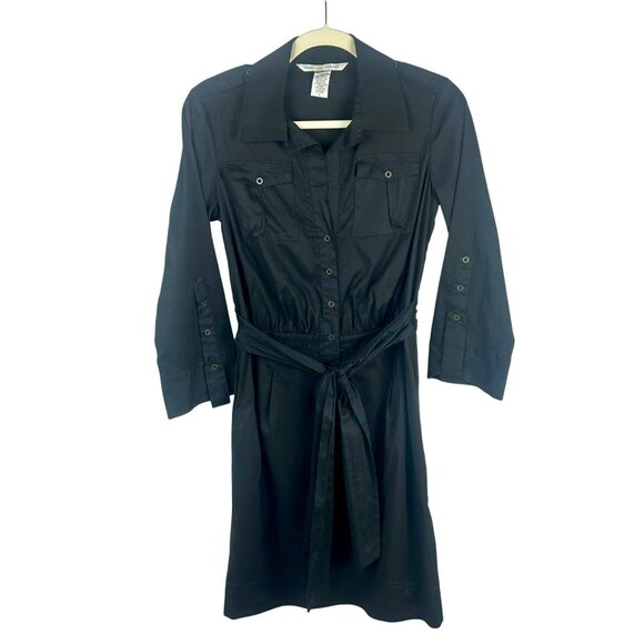 Diane Von Furstenberg Dresses & Skirts - Diane Von Furstenberg Shirt Dress Women 4 Black Roll Tab Sleeves Waist Tie DVF